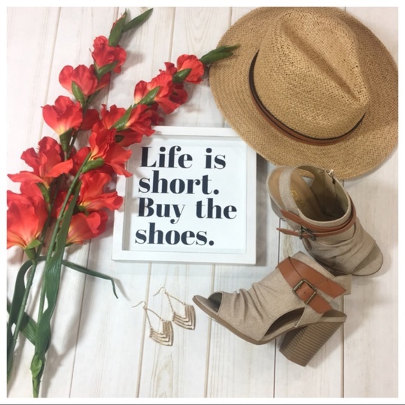 Khaki Buckle Peep Toe Bootie - Picture 3 of 4